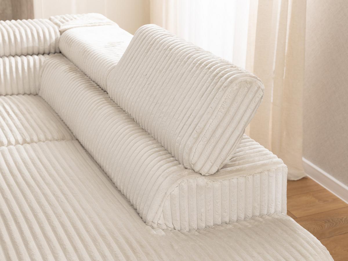 ECKSOFA mit Schlaffunktion und Bettkasten Bonnie aus Creme Cord-Stoff mit verstellbaren Kopfstützen und Armlehne - Ottomane rechts - Creme/Schwarz, Holz/Textil (275/210cm) - S-Style