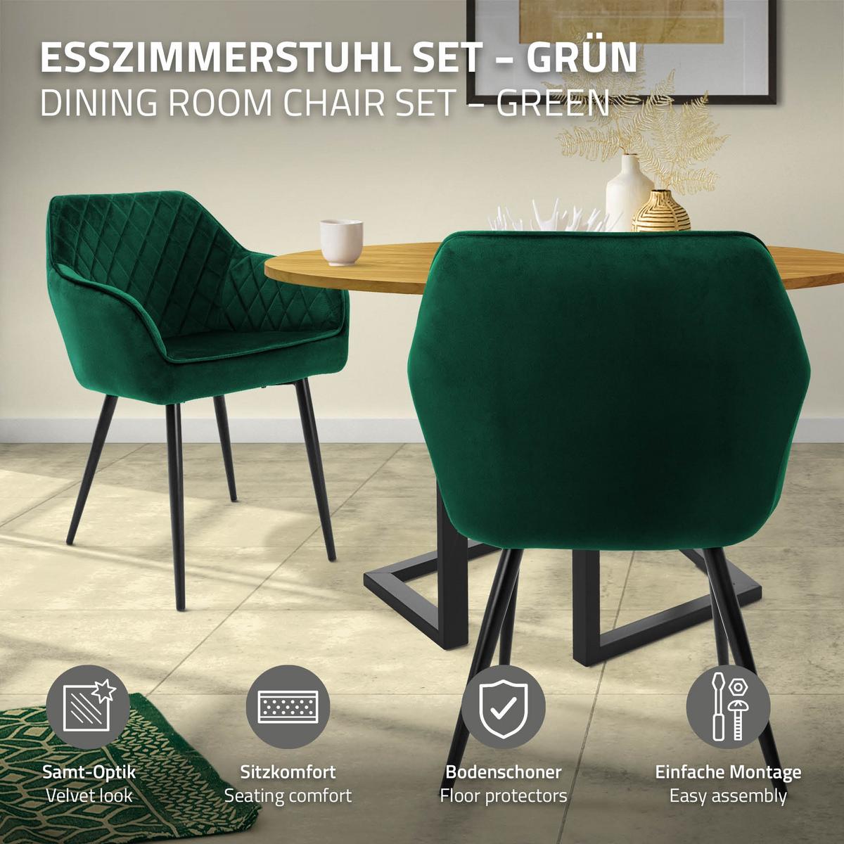 ESSZIMMERSTUHL 4er Set Dunkelgrün Samt - Dunkelgrün/Schwarz, Textil/Metall (60/80/63cm) - ML-DESIGN