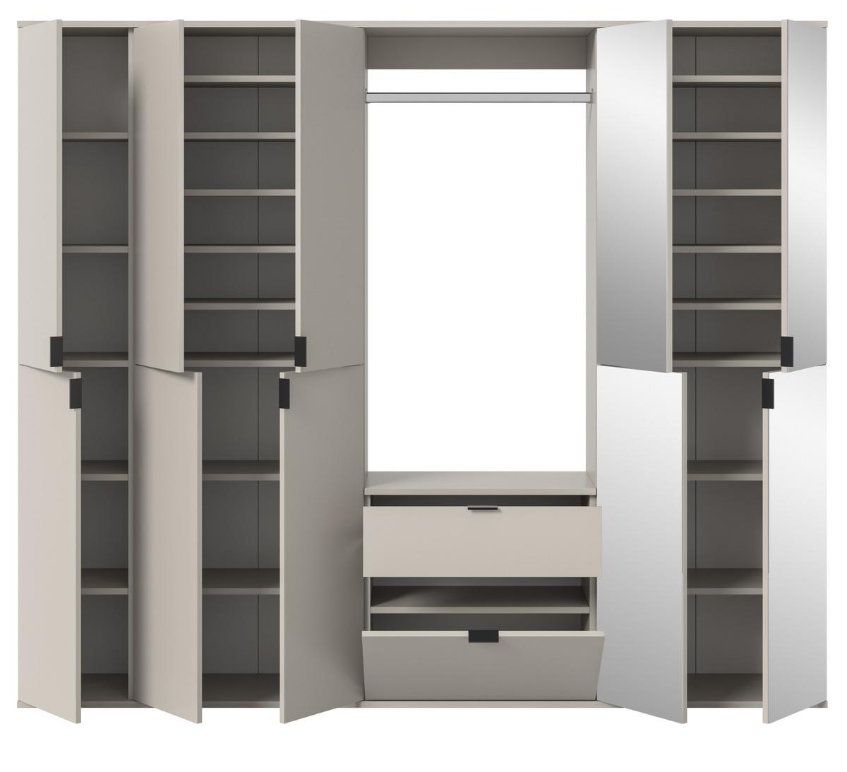 GARDEROBEN-SET Kaschmir 213 x 193 cm, Garderobenschrank mit Spiegel - Kaschmir/Schwarz, Glas/Holzwerkstoff (213/193/34cm) - Inn.Furn