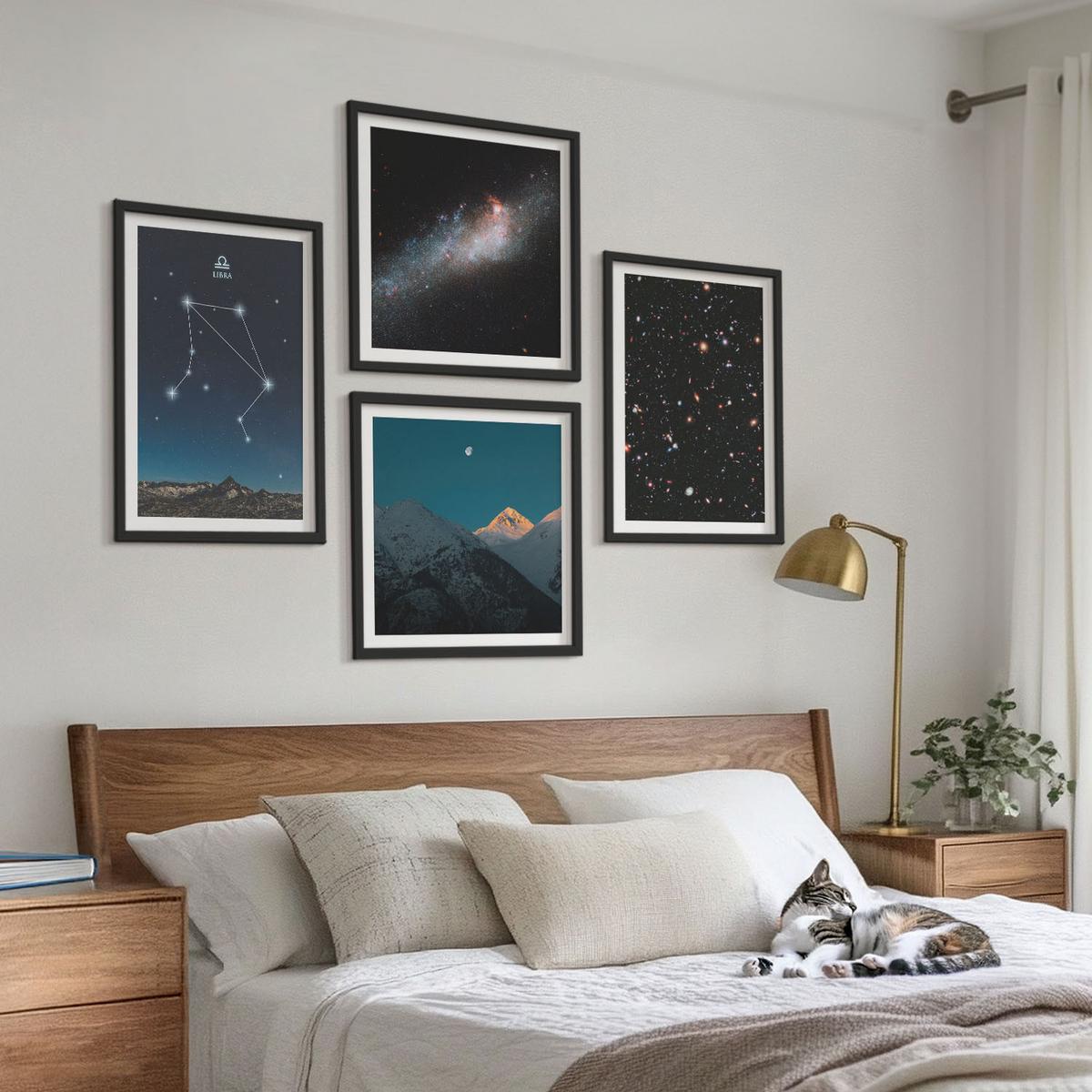 BILDER SET 4er Set - 50x50 cm & 40x60 cm Schwarzer Rahmen - Weltraumgalaxie Waage Nachthimmel - Schwarz, Kunststoff (50/50cm) - TULUP