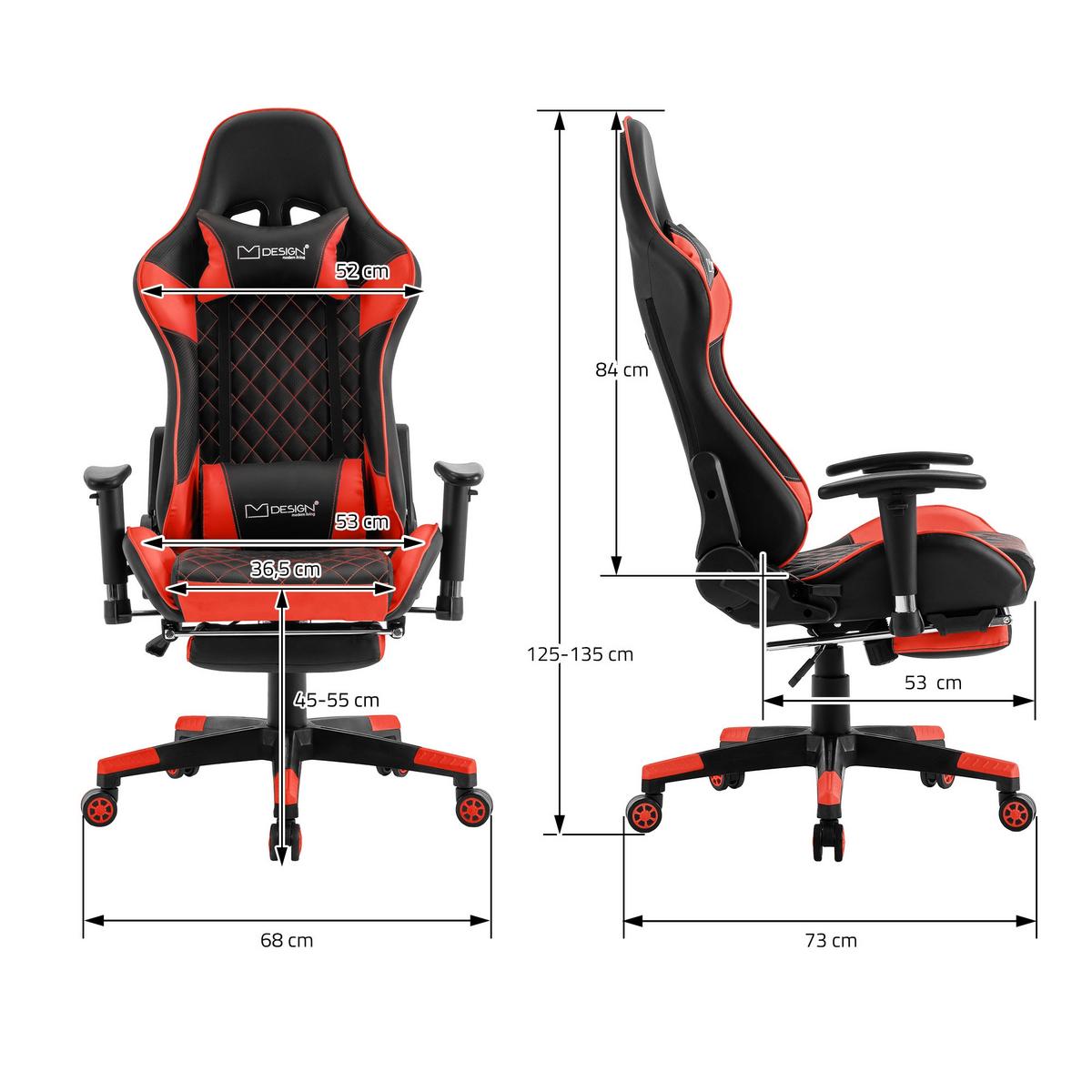 GAMINGSTUHL Kunstleder Schwarz-Rot - Rot/Schwarz, Metall (68/135/73cm) - ML-DESIGN