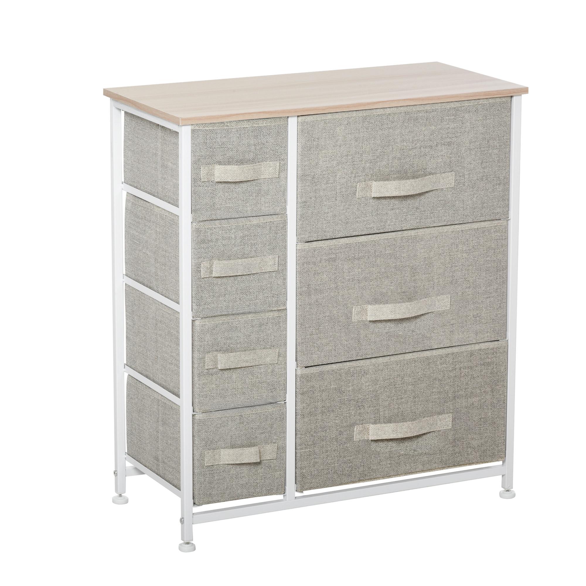 KOMMODE, Sideboard, 7 Stoffschubladen, Metallgestell, 63,5x30x71cm, Hellgrau - Hellgrau, Metall (30/71/63.5cm) - HOMCOM