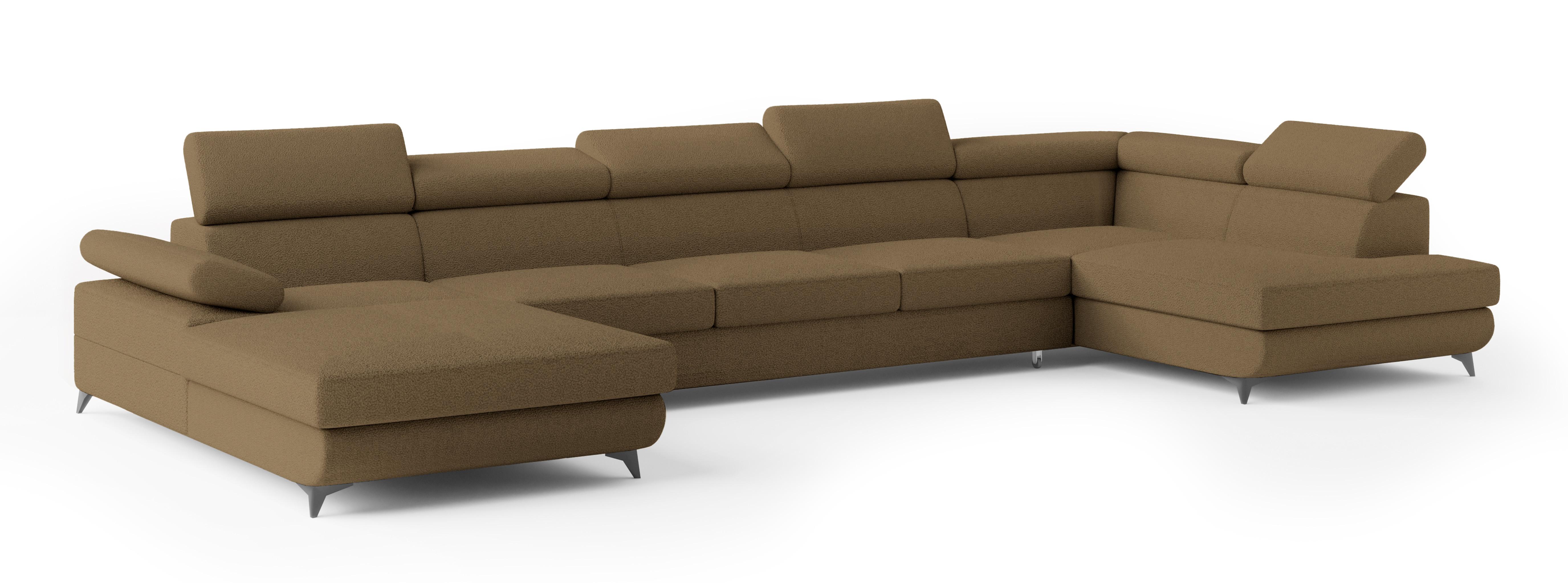 WOHNLANDSCHAFT MONTIVA Orange Boucle-Stoff mit Schlaffunktion - Orange, Holz (410/89/190cm) - MASSENO
