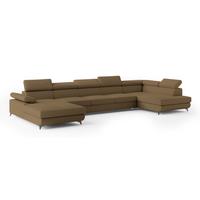 WOHNLANDSCHAFT MONTIVA Orange Boucle-Stoff mit Schlaffunktion - Orange, Holz (410/89/190cm) - MASSENO