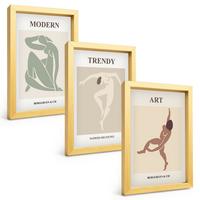 BILDER SET 3er Set - 20x30 cm Goldrahmen - Stilvolle Charaktere im Minimalismus - Goldfarben, Kunststoff (20/30cm) - TULUP
