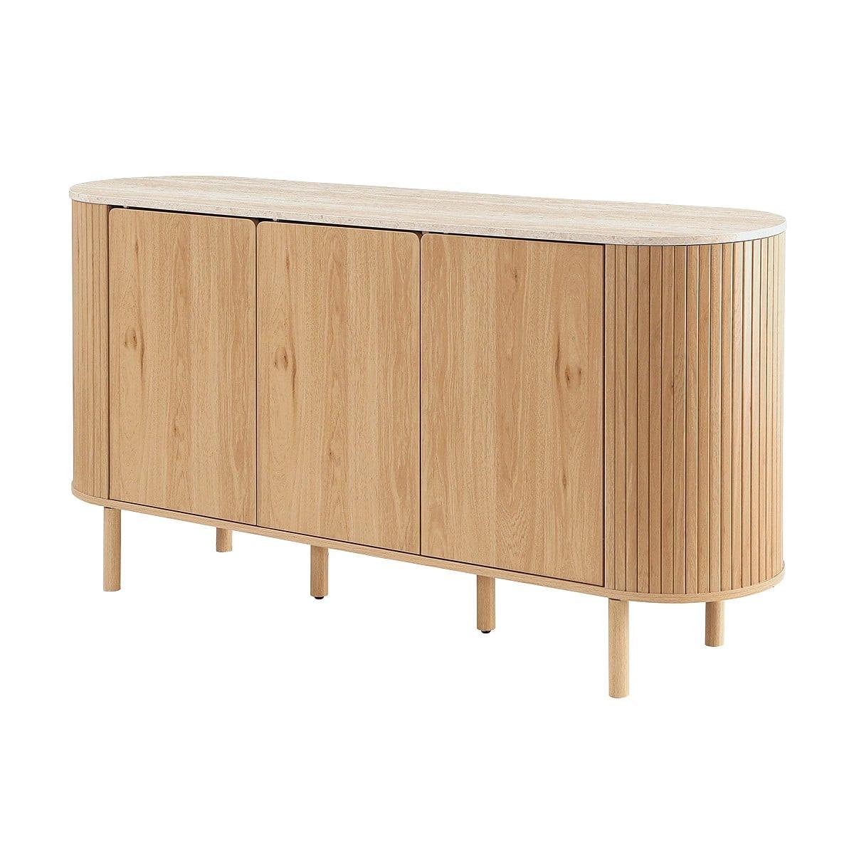 SIDEBOARD 3 Türen mit Travertin-Dekorplatte B160 cm - HELIOS - Eschefarben, Holzwerkstoff (40/80/48cm) - Calicosy