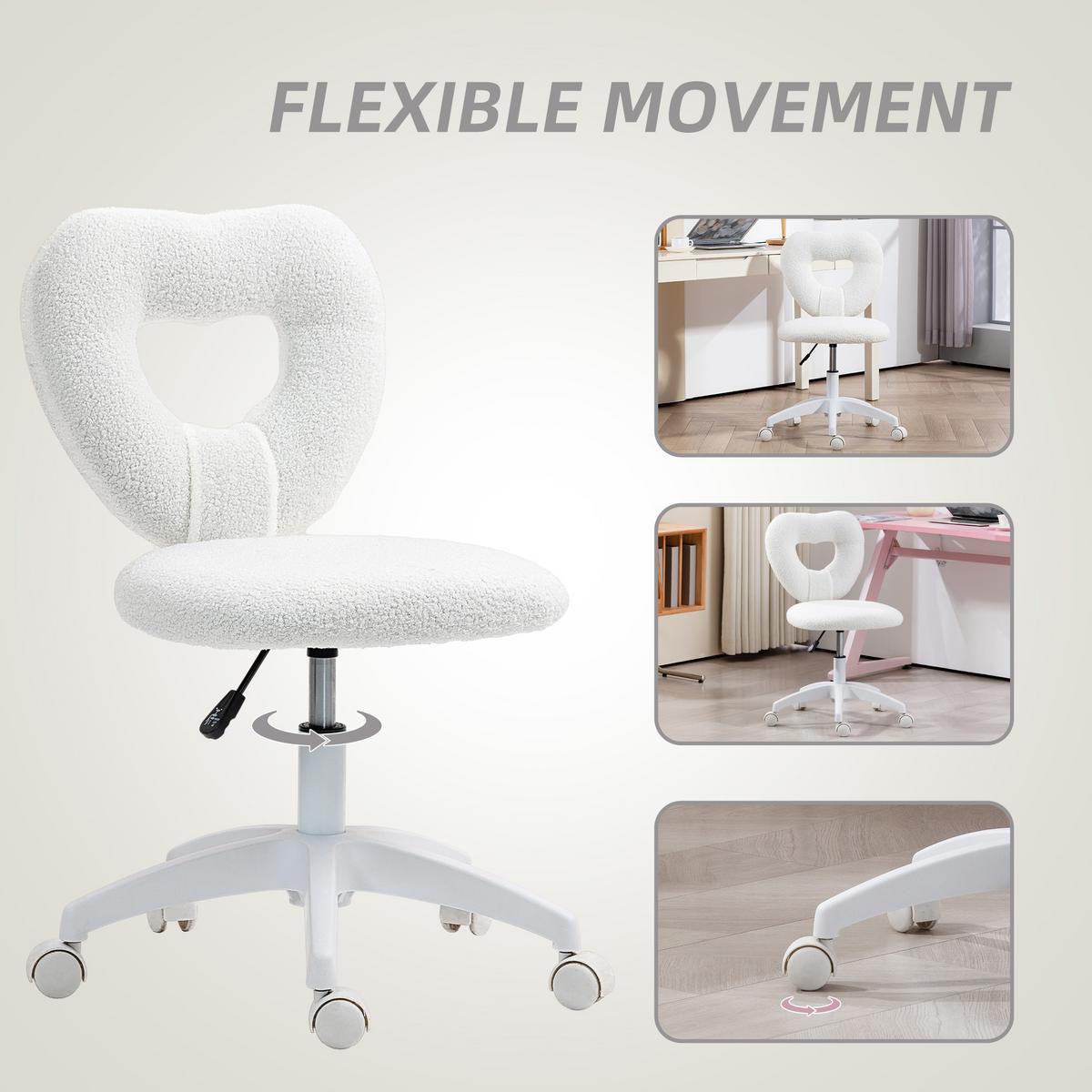 SCHREIBTISCHSTUHL Bürostuhl Drehbar Homeoffice Stuhl mit Herzförmige Rückenlehne - Weiß, Kunststoff (45/88/56cm) - HOMCOM
