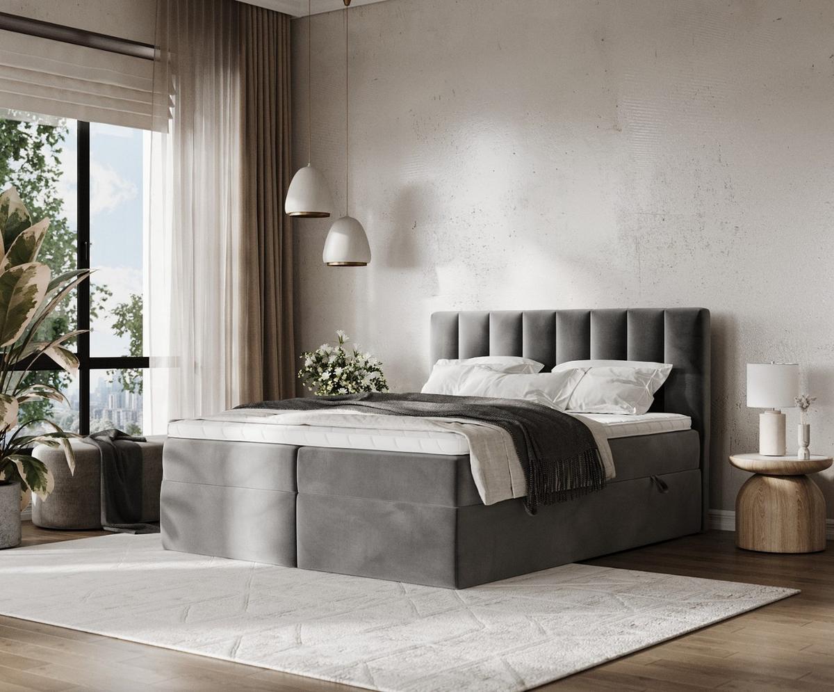 BOXBETT Bari 200/200 cm Grau im Kronos Stoff - Grau, Holz/Holzwerkstoff (200/200cm) - AltaBeds