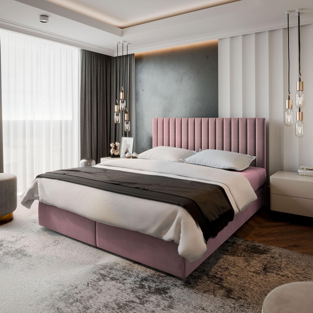BOXBETT BRESEL 180x200 cm mit Matratze und Topper - Rosa - Rosa, Holz (180/200cm) - MASSENO