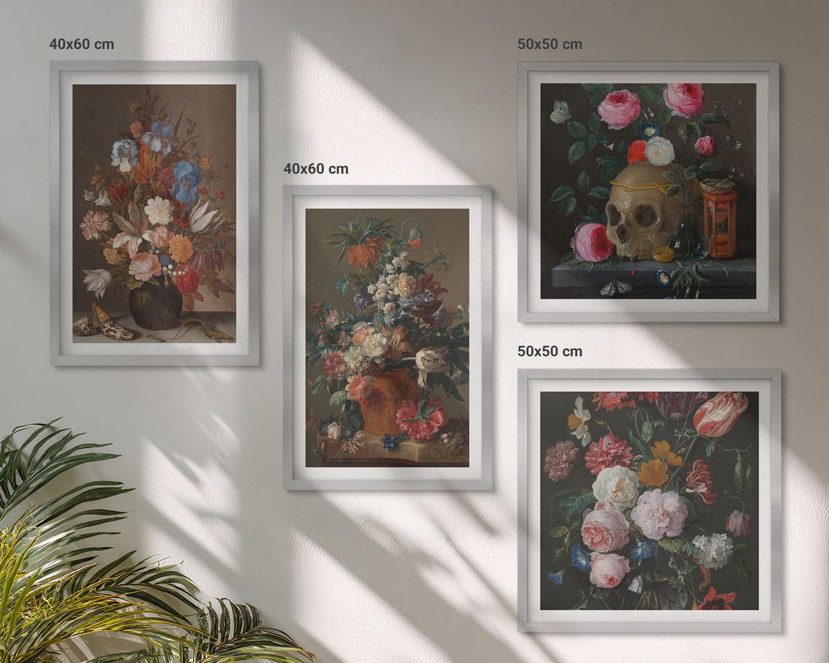 BILDER SET 4er Set - 50x50 cm & 40x60 cm Silberner Rahmen - Blumenarrangements in Vasen - Silberfarben, Kunststoff (50/50cm) - TULUP