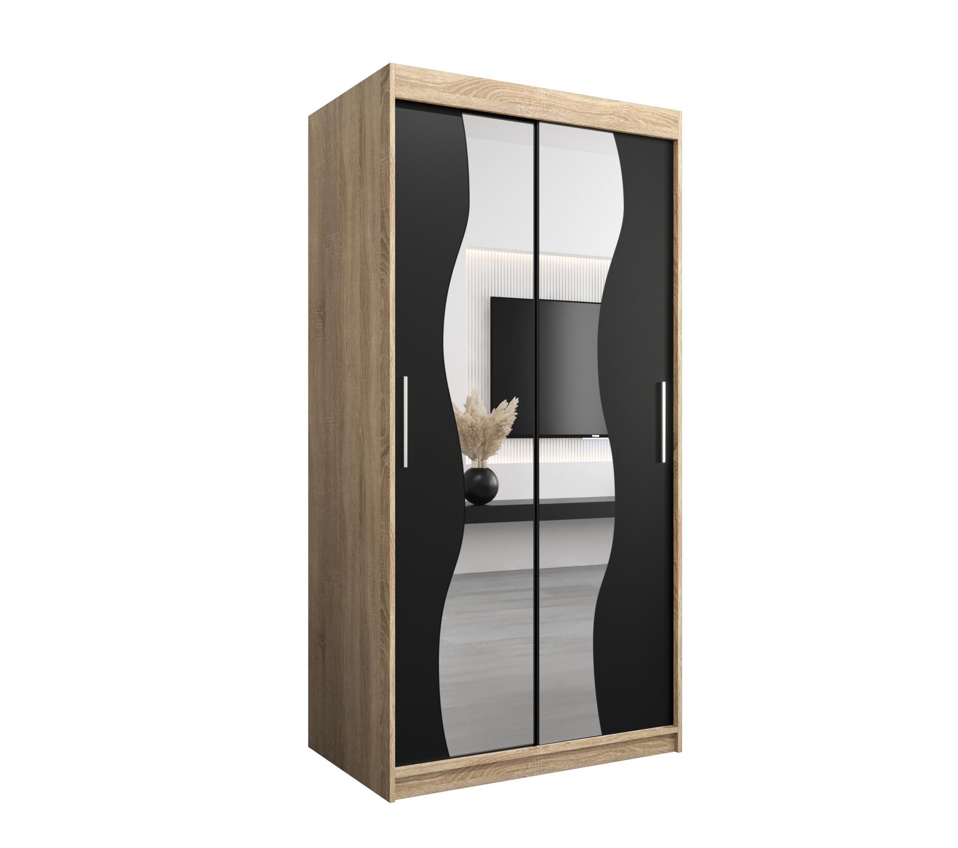 SCHWEBETÜRENSCHRANK 200/100/62 2-türig - Silberfarben/Schwarz, Holz/Kunststoff (100/200/62cm) - MÖBEL KRYSPOL