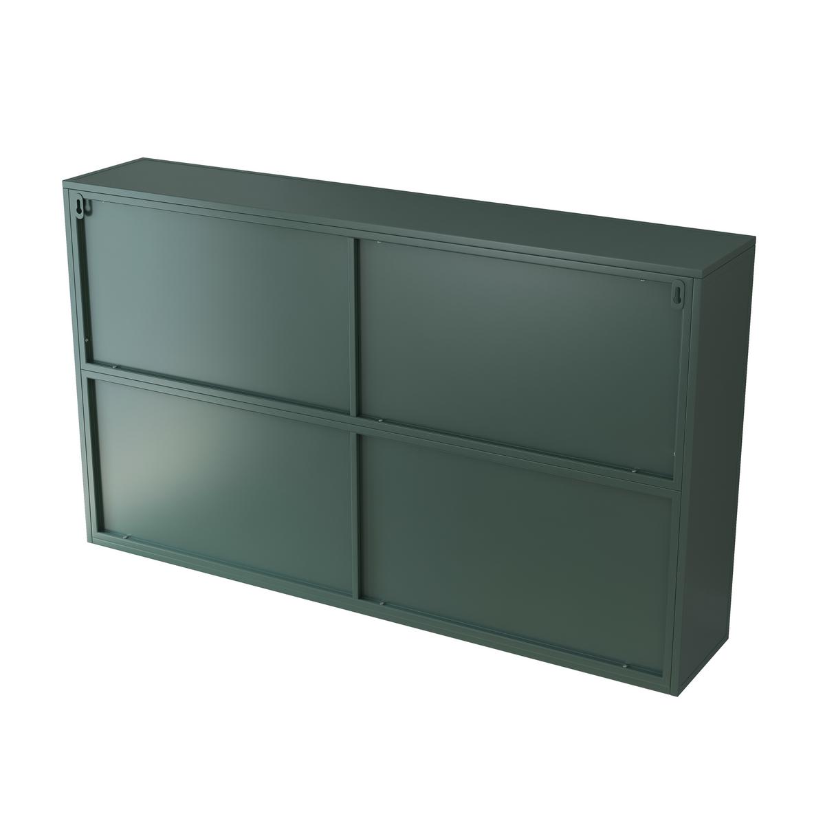 WANDSCHRANK 120cm Metall 4 Türen Graues Glas - Dunkelgrün, Metall (120/70/23cm) - Urban Meuble