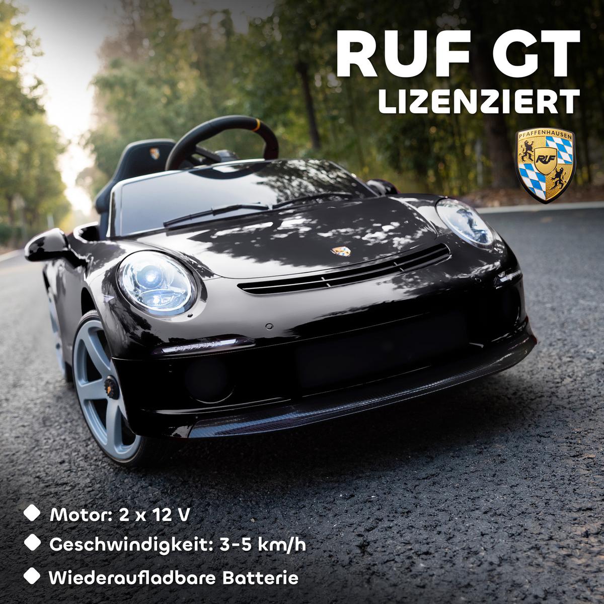 KINDER-ELEKTROAUTO 12V mit 2,4 GHz Fernbedienung, Softstart, Federungssystem - Schwarz, Kunststoff (108/65.5/47cm) - AIYAPLAY