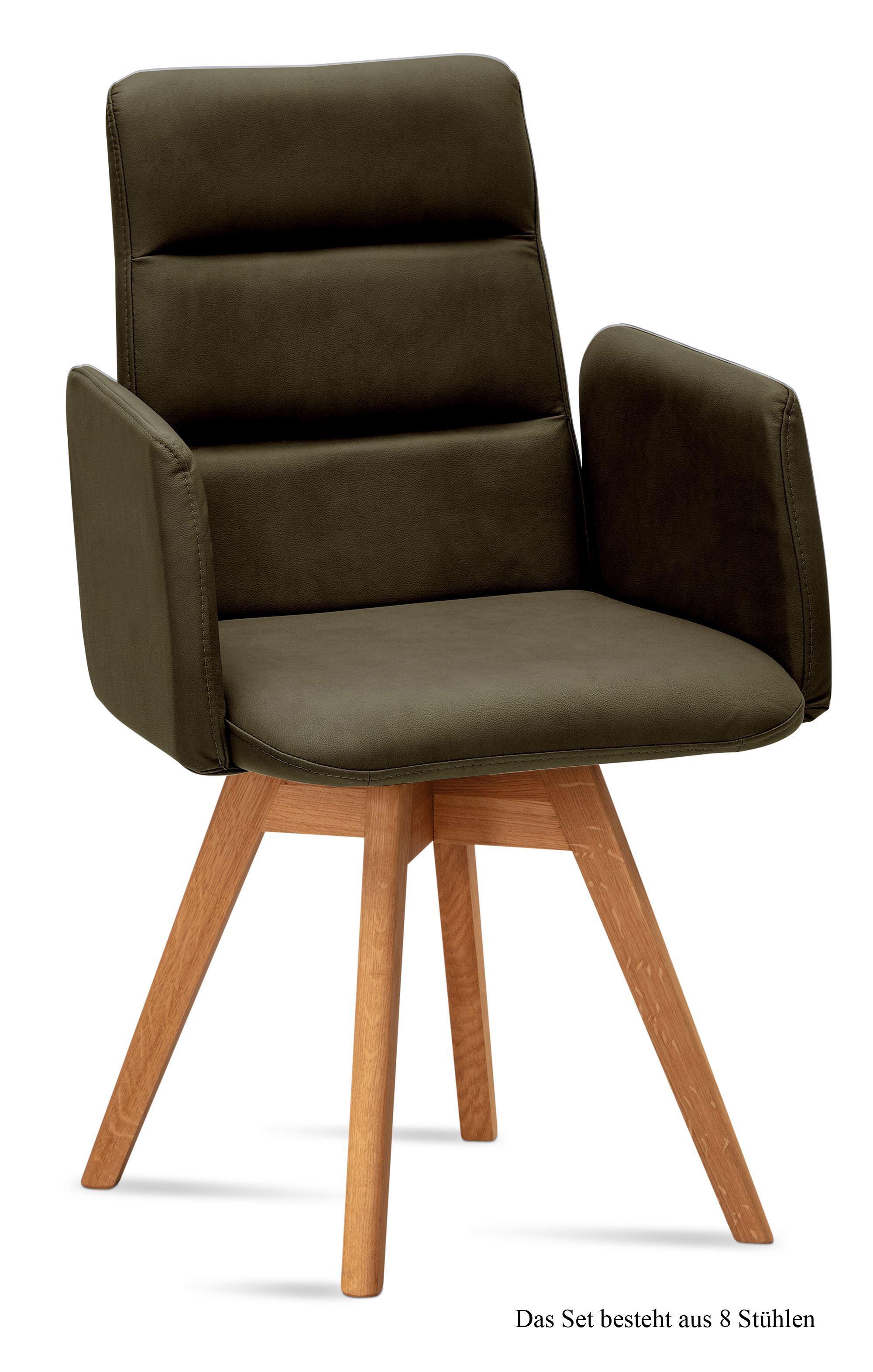 ARMLEHNSTUHL drehbar (8er-Set) Dorit 52x92x60 Eiche geölt/Khaki - Dunkelgrün/Eichefarben, Kunststoff (60/92/52cm) - 58aufmkessel