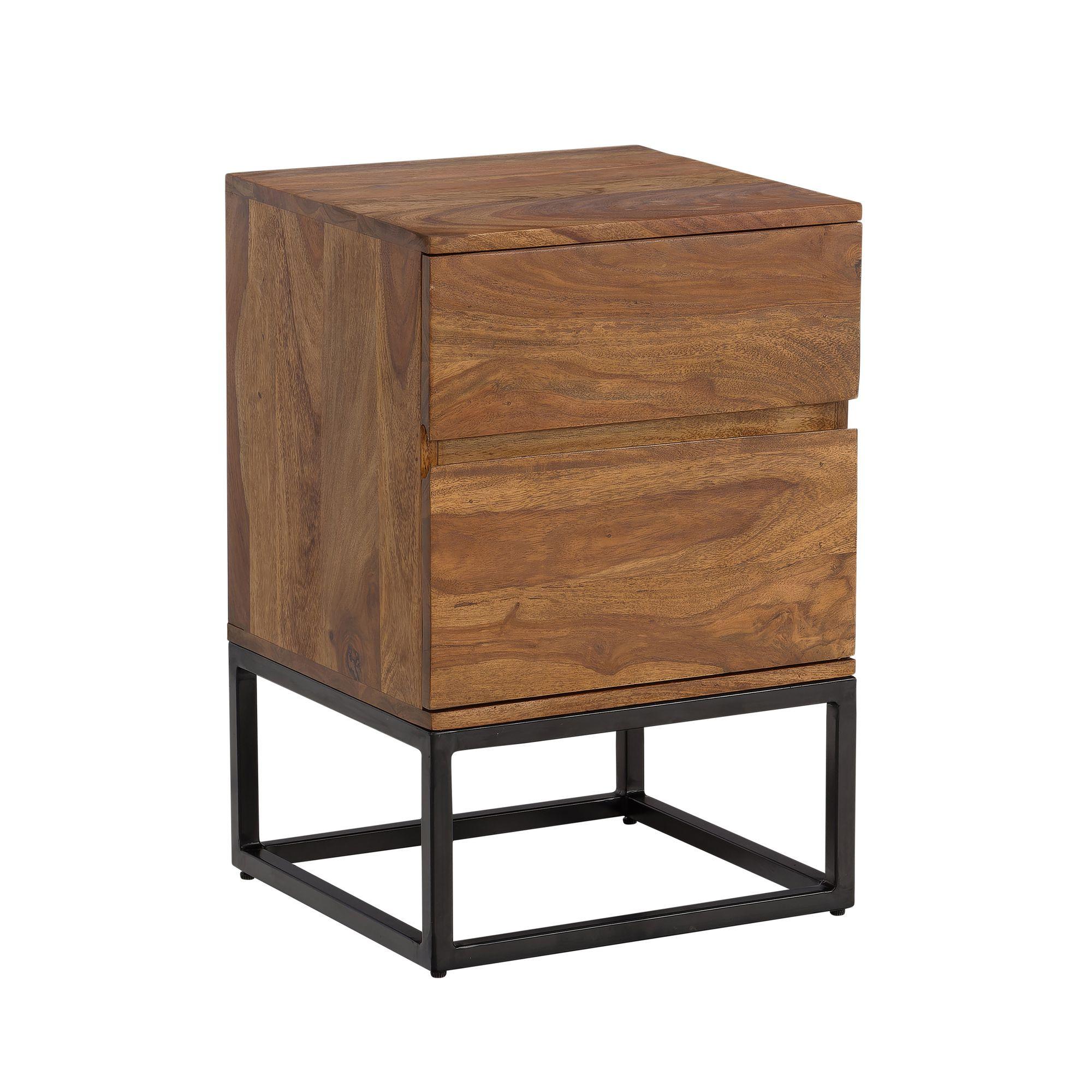 NACHTTISCH – Massivholz/Metall, 40x38x60 cm, 2 Schubladen, Industrial-Stil - Schwarz/Braun, Holz/Metall (40/60/38cm) - KADIMA DESIGN