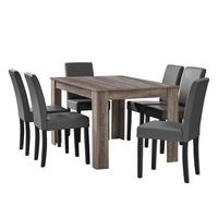 TISCHGRUPPE Forssa - Dunkelgrau/Dunkelbraun, Holz/Holzwerkstoff (140/77/90cm) - [en.casa]