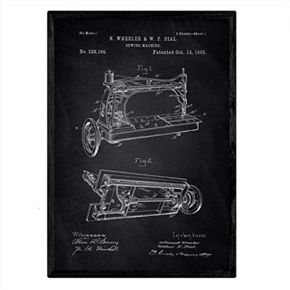 POSTER Nähmaschine Patent A3 Rahmenlos - Schwarz, Papier (29.7/5/42cm) - Nacnic