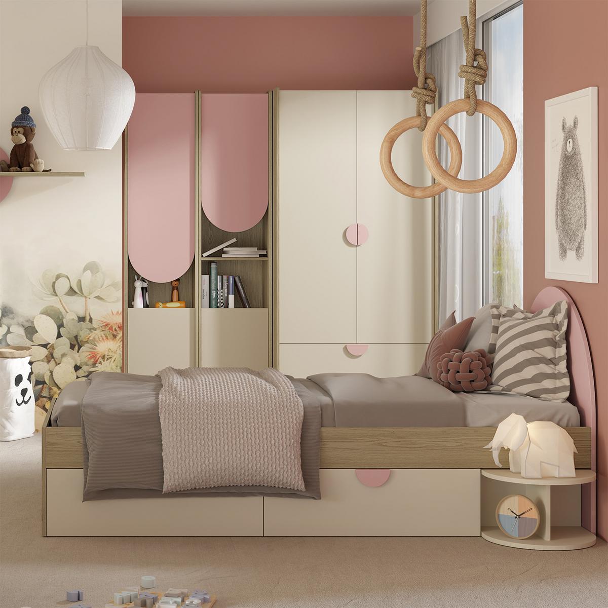 SCHREIBSTICH Lena für Kinder und Jugendliche mit 2 Schubladen, 120 cm, Eiche Cremona/Macadamia/Puderrosa - Eichefarben/Beige, Holzwerkstoff (60/120/78cm) - Beautysofa