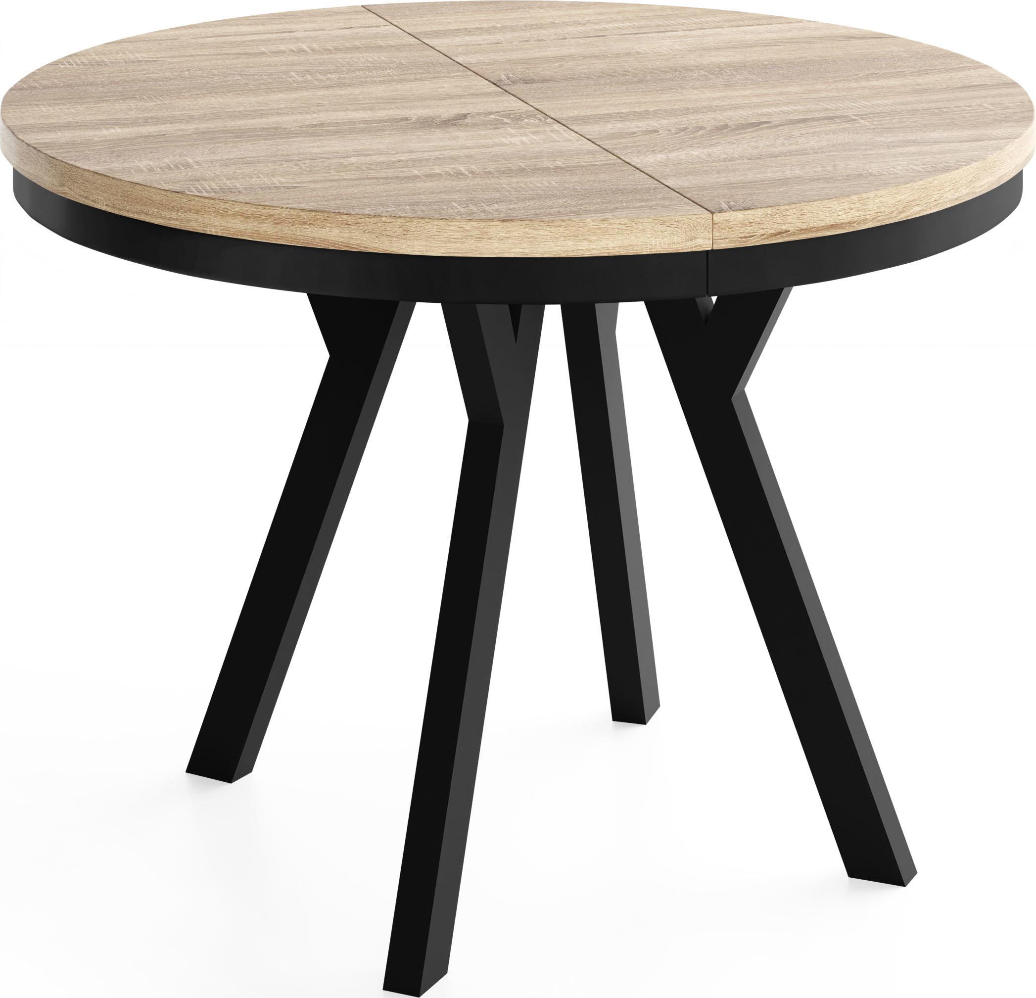 ESSTISCH Vero Neo rund ausziehbar verlängerbar, Eiche Sonoma Hellbraun 100-200/100/77 cm - Schwarz/Sonoma Eiche, Holz/Holzwerkstoff (100/200/77cm) - WFL GROUP