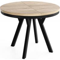 ESSTISCH Vero Neo rund ausziehbar verlängerbar, Eiche Sonoma Hellbraun 100-200/100/77 cm - Schwarz/Sonoma Eiche, Holz/Holzwerkstoff (100/200/77cm) - WFL GROUP