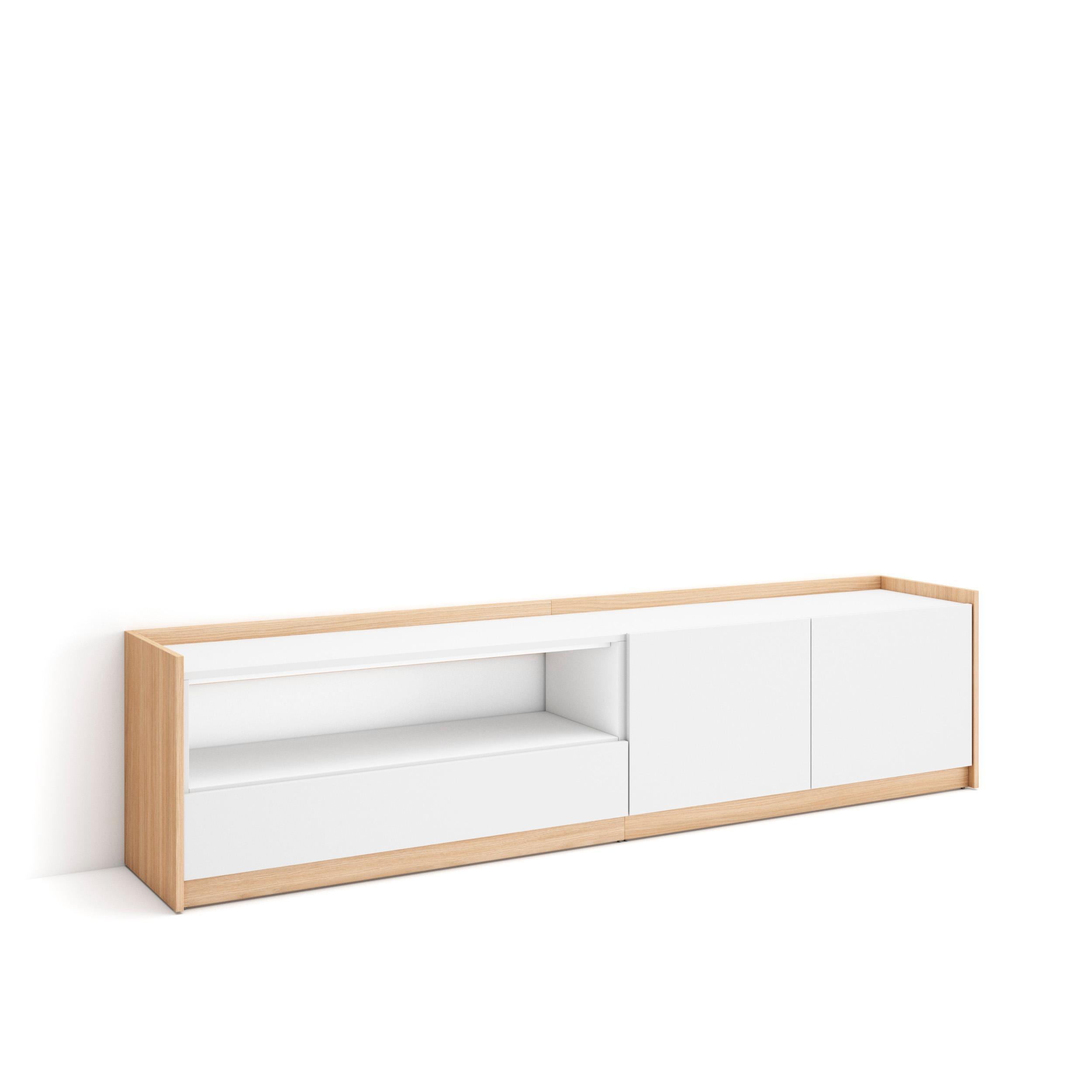 LOWBOARD, Weiß und Eiche Soft, 207/37/50cm - Weiß, Holzwerkstoff (207/50/37cm) - Skraut Home