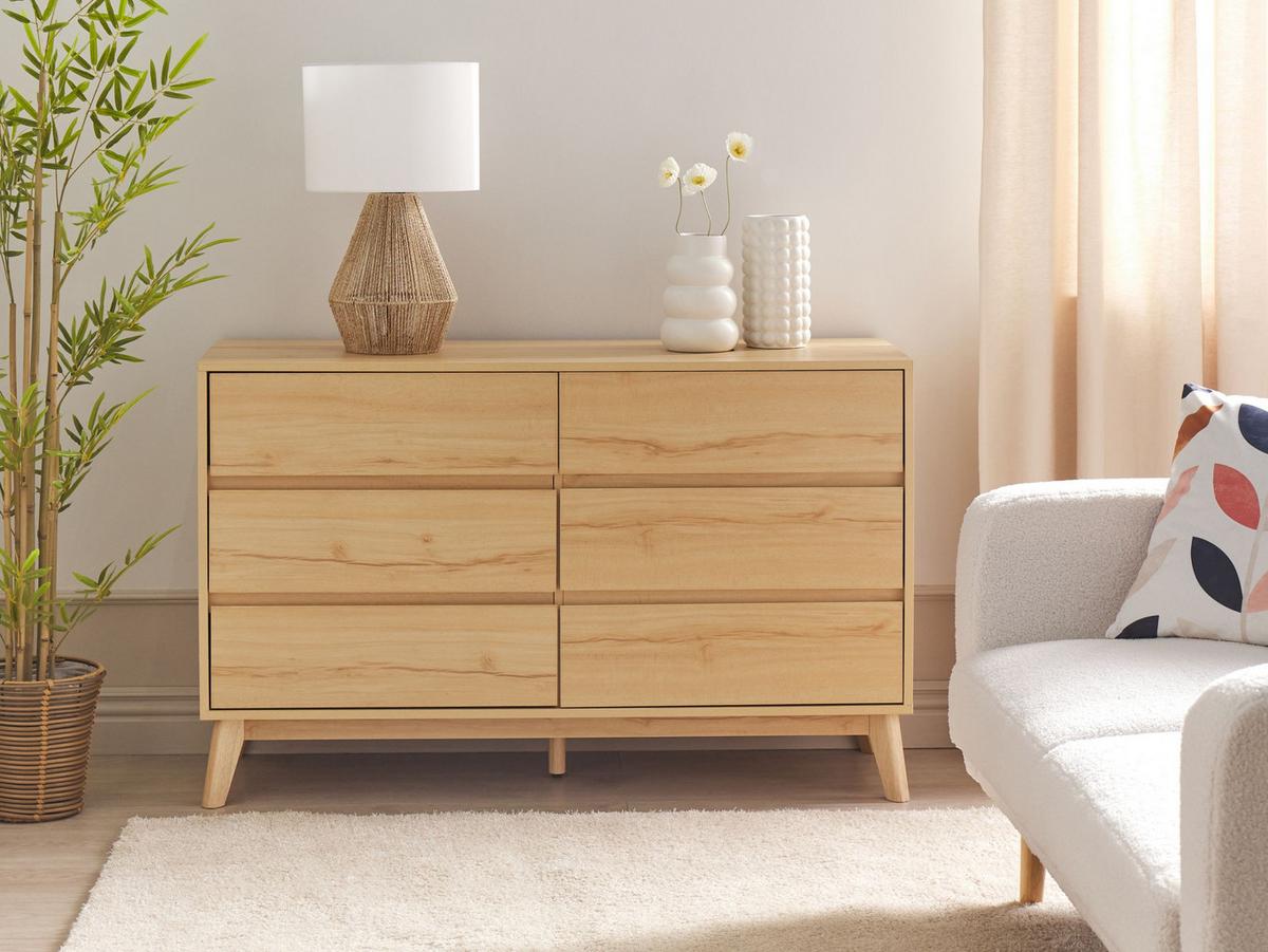 KOMMODE mit 6 Schubladen Hellbraun Sardis - Braun, Holz/Holzwerkstoff (120/75/40cm) - Beliani