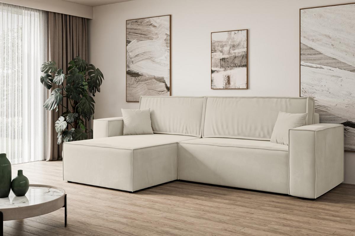 ECKSOFA mit Schlaffunktion und Bettkasten CELTIC-XL - 277x143x83 cm Beige Velours - Beige/Schwarz, Holzwerkstoff/Kunststoff (277/143cm) - ALTDECOR