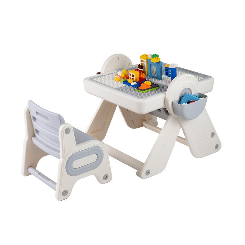 KINDERTISCH mit stuhl grau(2-tlg) - Grau, Kunststoff (82/58/67cm) - COSTWAY