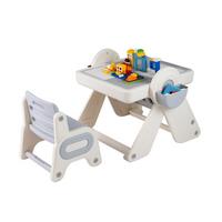 KINDERTISCH mit stuhl grau(2-tlg) - Grau, Kunststoff (82/58/67cm) - COSTWAY