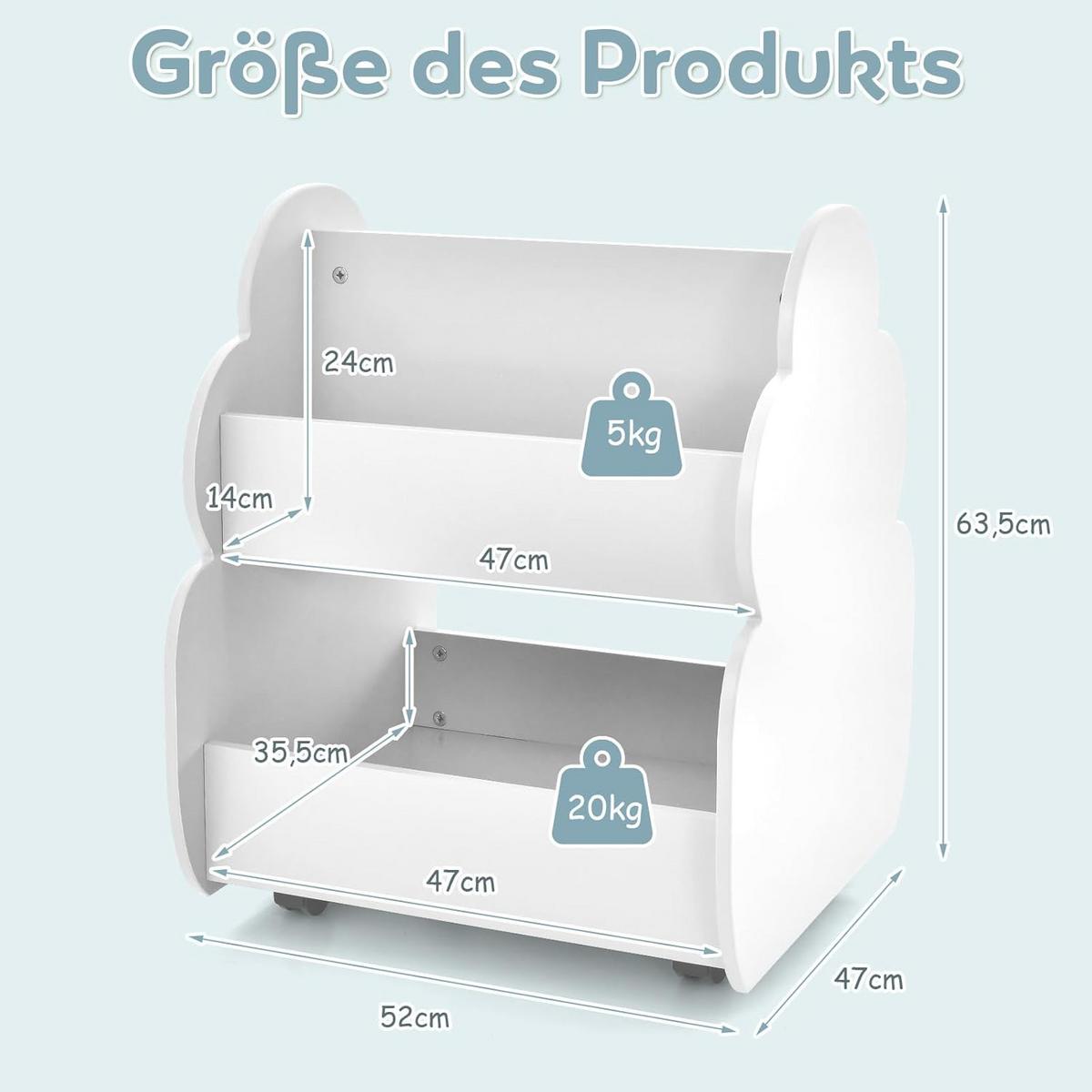 BÜCHERREGAL Kinder Auf Rollen Weiß - Weiß, Holz (52/64/47cm) - COSTWAY