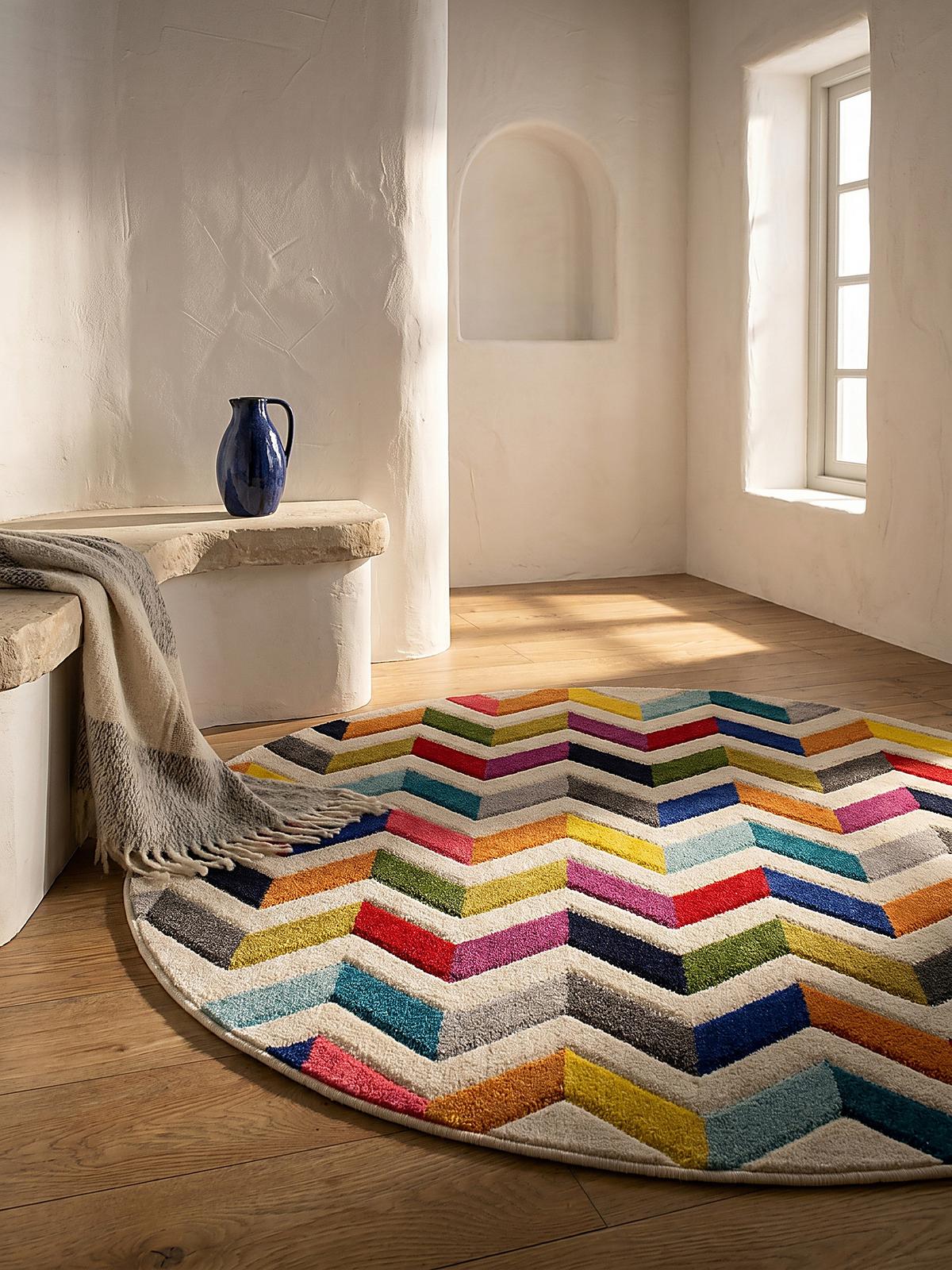 TEPPICH MEON, geometrisch, Bunt, Ø 160 cm - Multicolor, Textil (160/160cm) - KADIMA DESIGN