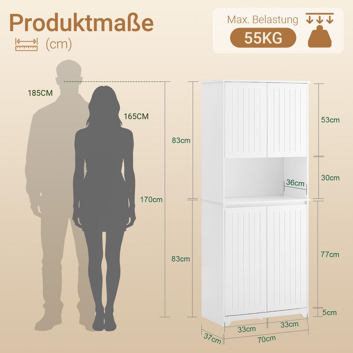 BADEZIMMERSCHRANK weiß mit Wäschekorb, 70 x 170 x 37 cm, 2 Türen, Regal, schmaler Wäscheschrank - Weiß, Holzwerkstoff (70/170/37cm) - SoBuy