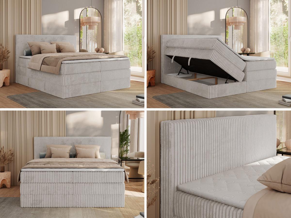 BOXSPRINGBETT TILIANO KING - 160/200 - Hellgrau Cord - H4 - Hellgrau, Holz/Textil (160/200cm) - MKS