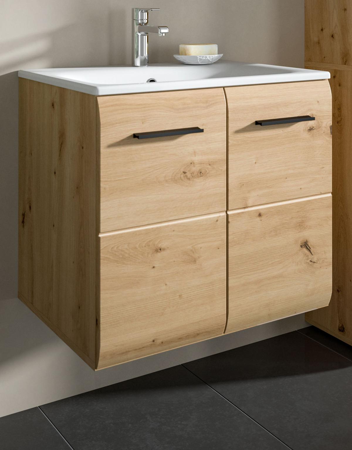 WASCHTISCH Eiche Artisan, Set Waschbeckenunterschrank hängend mit Waschbecken, Breite 60 cm - Schwarz/Eiche Artisan, Keramik/Holzwerkstoff (60/55/46cm) - Inn.Furn