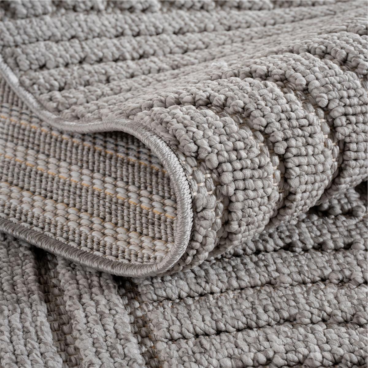 TEPPICH Flachgewebe LANGAU in Silber, mit geometrischen Bögen, 80 x 250 cm - Silberfarben, Textil (250/80cm) - KADIMA DESIGN