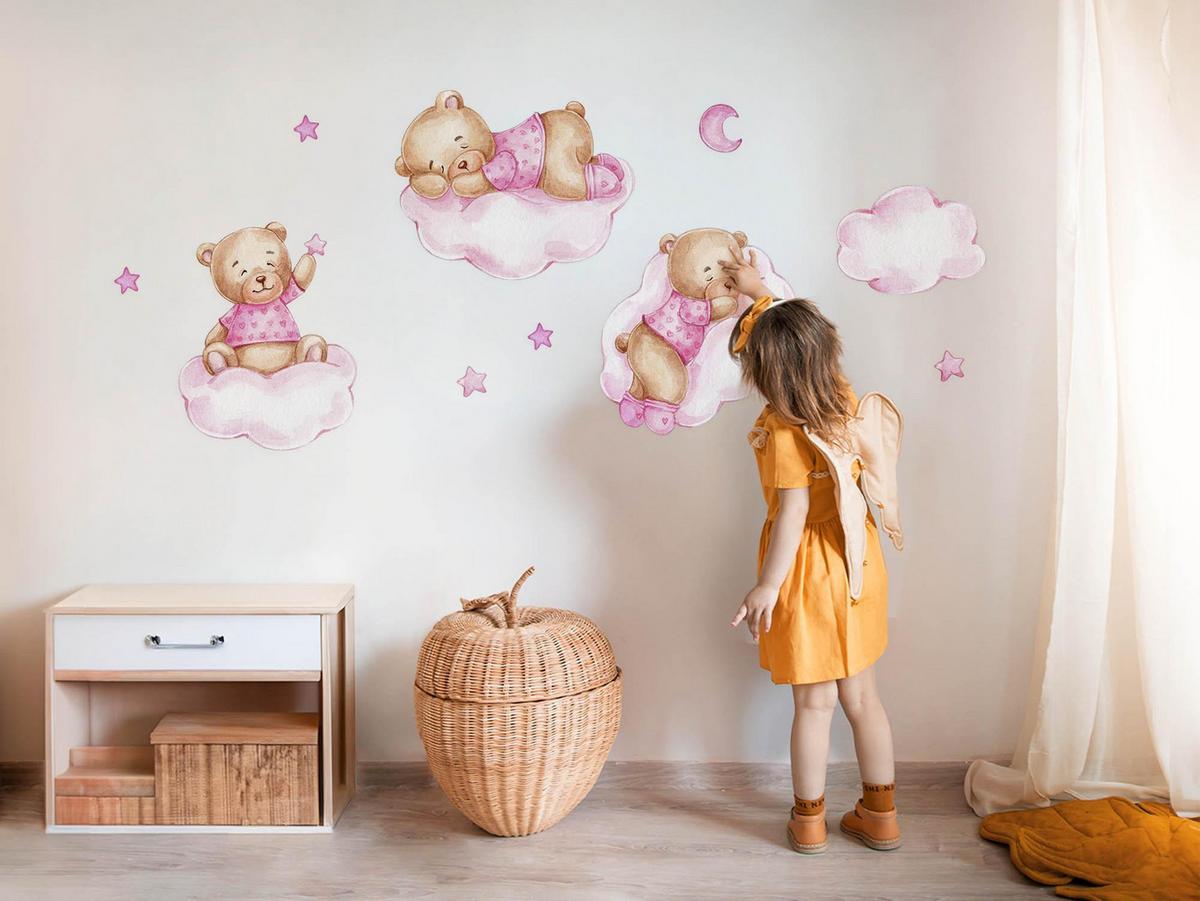 WANDAUFKLEBER 60x87cm - Schlafende Teddybären - Multicolor, Kunststoff (60/87/0.1cm) - Wallfluent