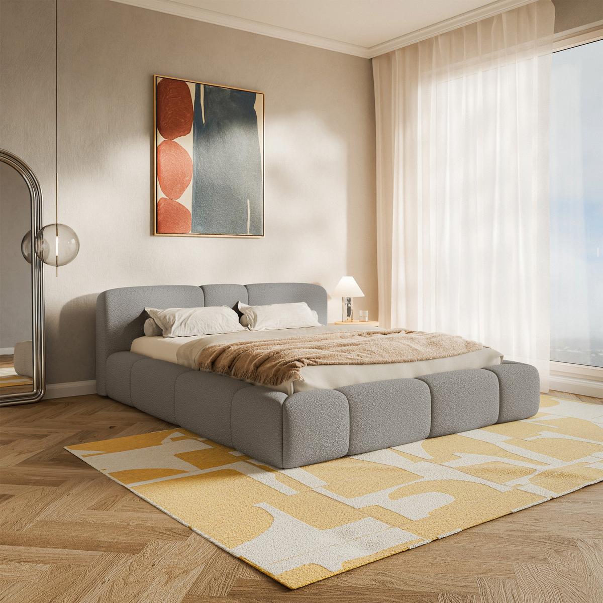 POLSTERBETT Bowia, Hellgrau Bouclé, 200x200 cm - Hellgrau/Schwarz, Textil (200/200cm) - Selsey