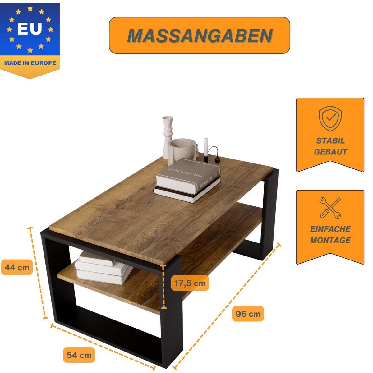 COUCHTISCH Kaja96 96/42/53,8 - Nussbaumfarben/Schwarz, Holzwerkstoff (54/96/42cm) - RAUMHIRSCH FURNITURE