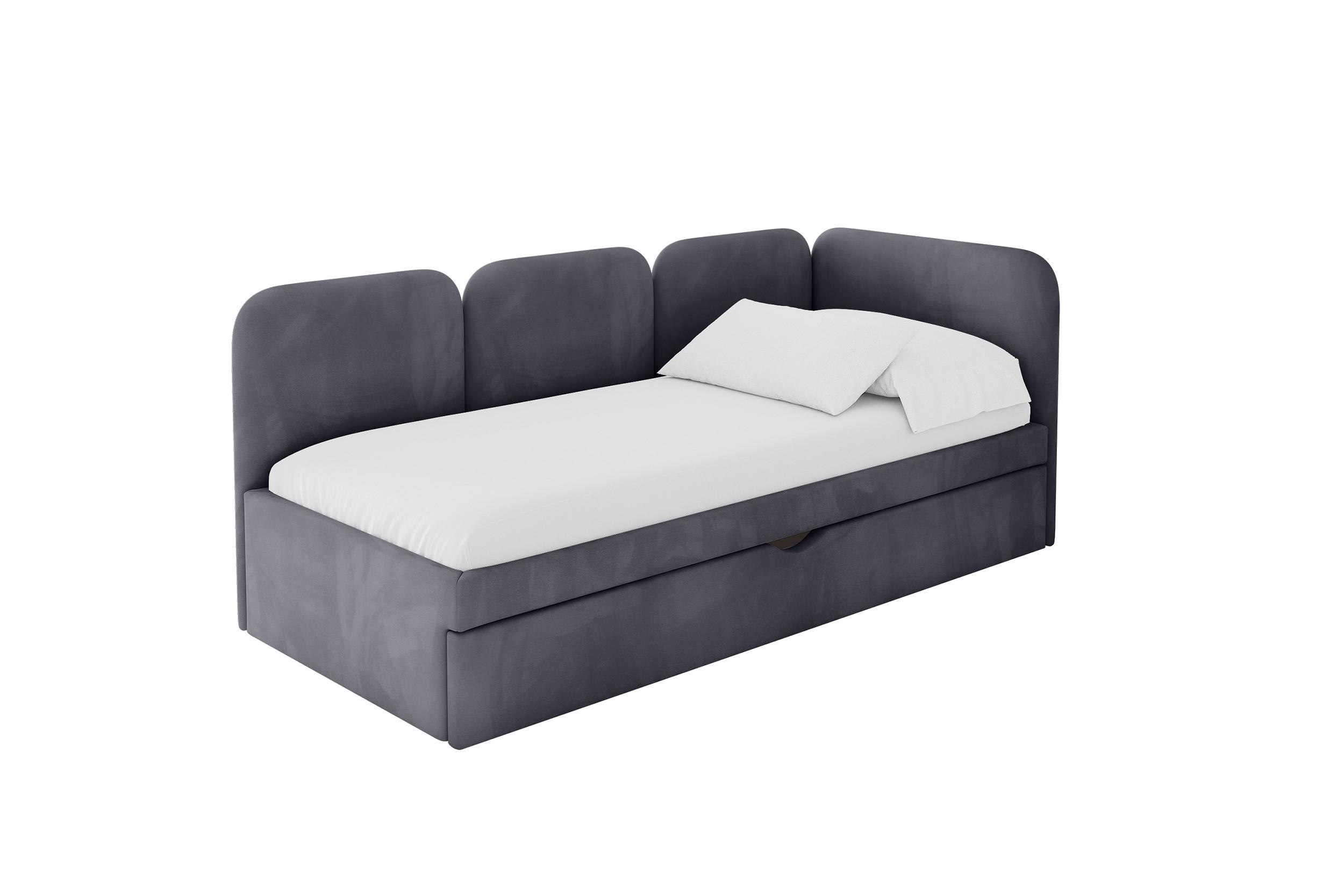 EINZELLBETT Jugendbett mit Bettkasten, Links - ALVY 100x200 Dunkelgrau - Dunkelgrau, Holzwerkstoff/Textil (100/200cm) - ALTDECOR