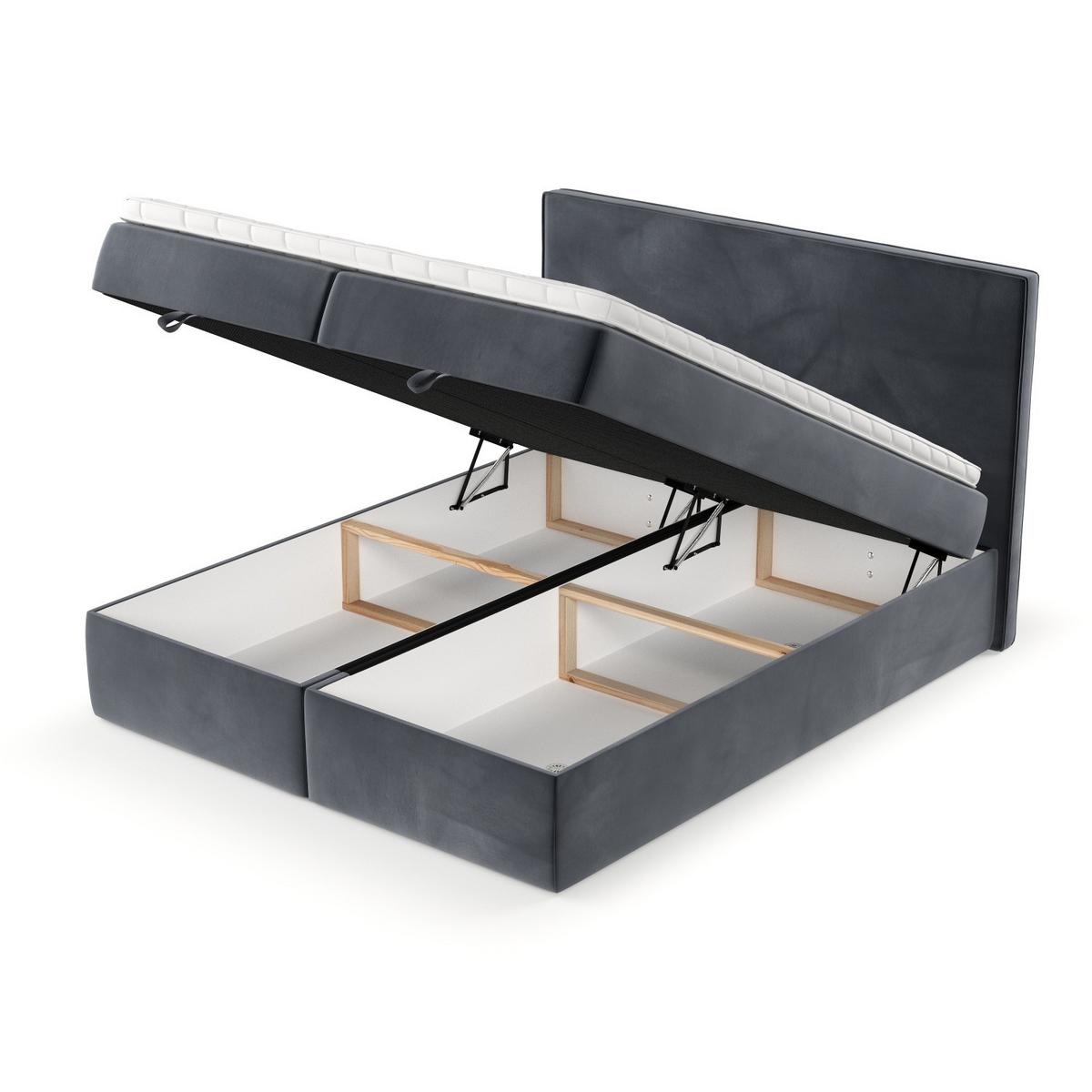 BOXBETT Velma 200/200 cm Dunkelgrau im Kronos Stoff - Dunkelgrau/Schwarz, Holz/Holzwerkstoff (200/200cm) - AltaBeds