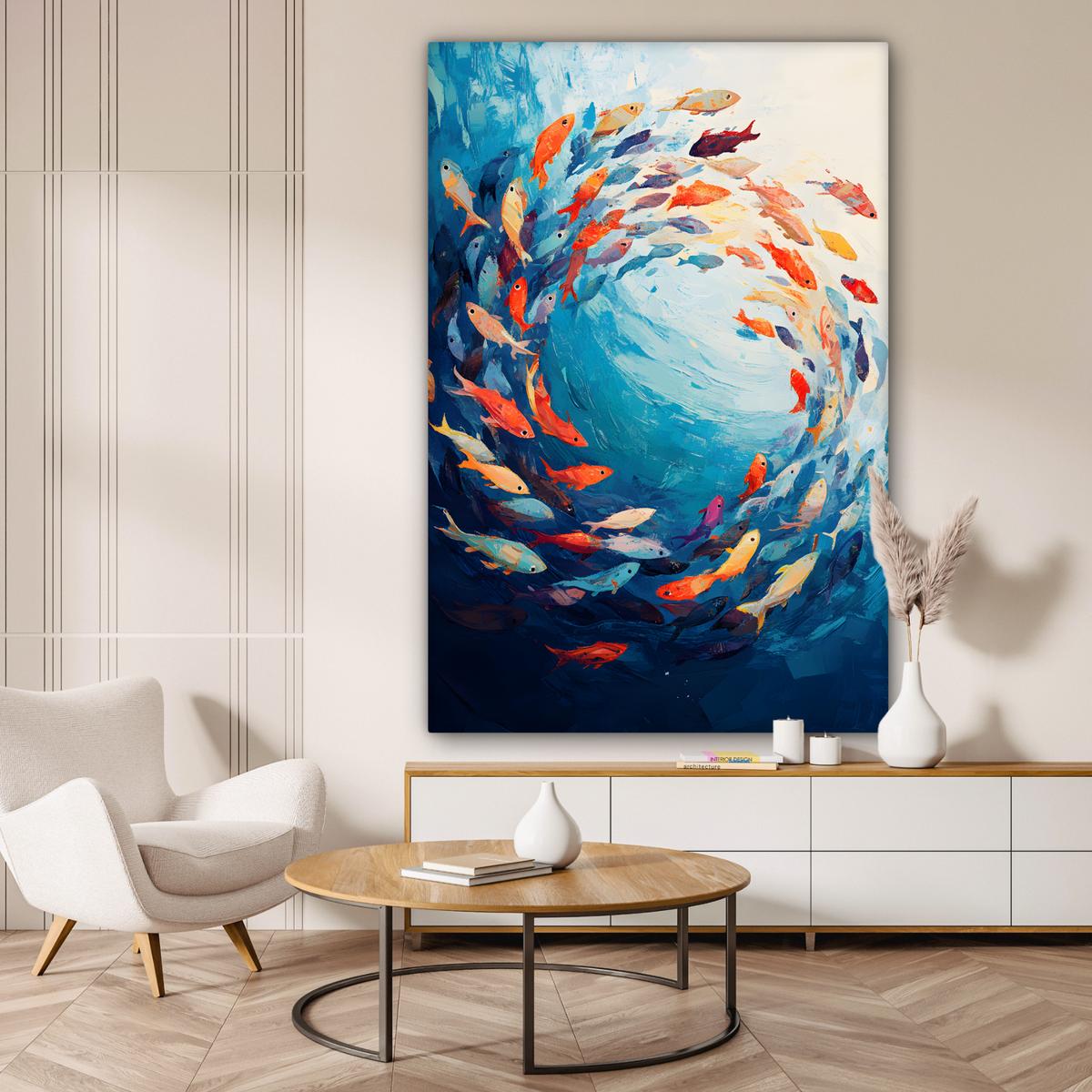 LEINWANDBILD Meer - Fische - Bunt - Dynamisch Deko Groß 90x140 cm - Hellblau, Textil (90/140cm) - MuchoWow