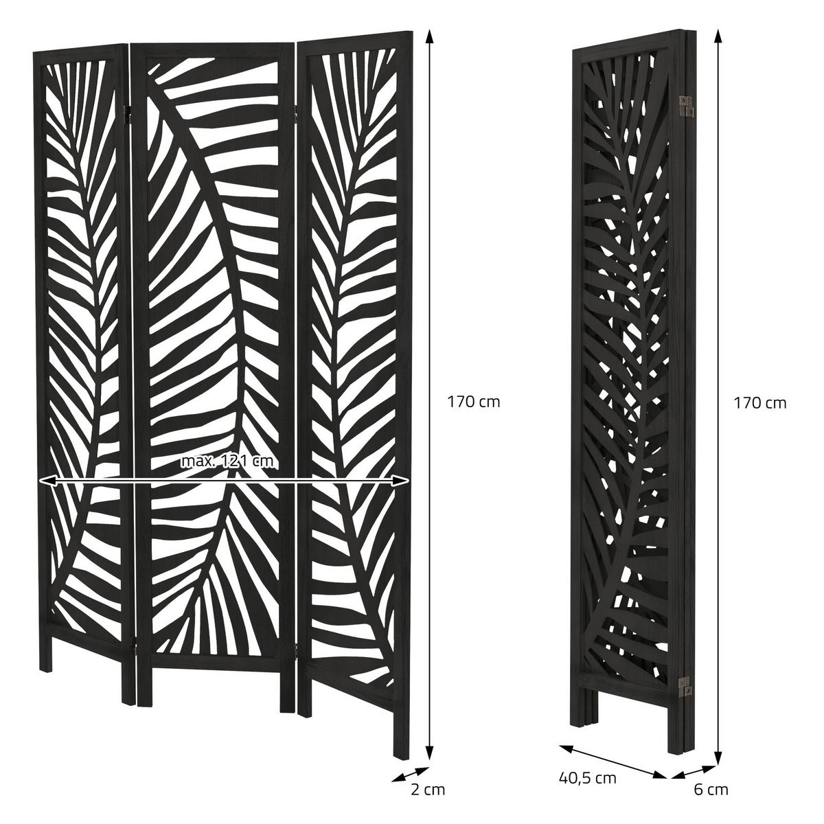 PARAVENT 3 teilig Fukuoka 170x121 cm Schwarz aus Holz - Schwarz, Holz (121/170/2cm) - ML-DESIGN