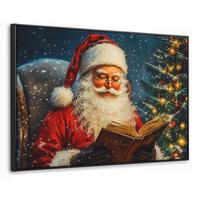 LEINWAND Bilder mit Rahmen - Weihnachtsmann - Weihnachten - Winter - Weihnachtsbaum - 90x60 - Bordeaux, Textil (90/60cm) - MuchoWow
