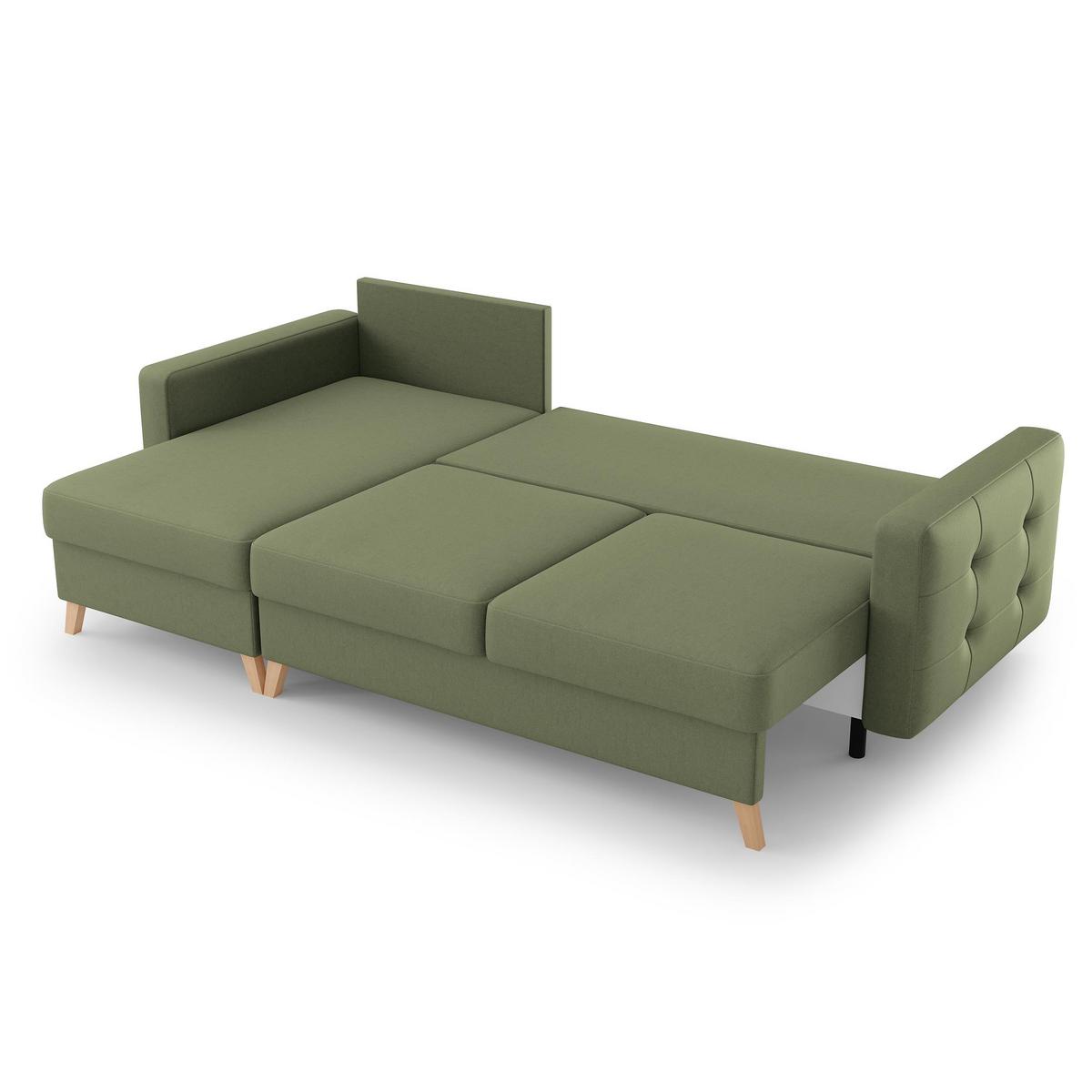 ECKSCHLAFSOFA Vinci mit universelle Ottomane, Grün - Buchefarben/Grün, Textil (236/151cm) - Beautysofa
