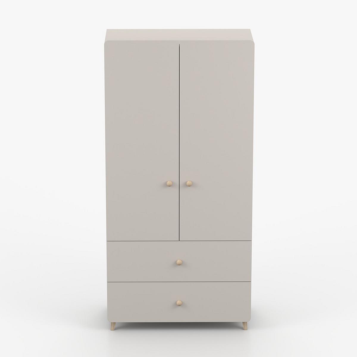 DREHTÜRENSCHRANK MARIO 2D 90 cm Kaschmir/Kaschmir, 2-türig, zwei Schubladen, Holzgriffe - Kaschmir/Eukalyptusholzfarben, Holz/Holzwerkstoff (90/204/50cm) - imoebel24