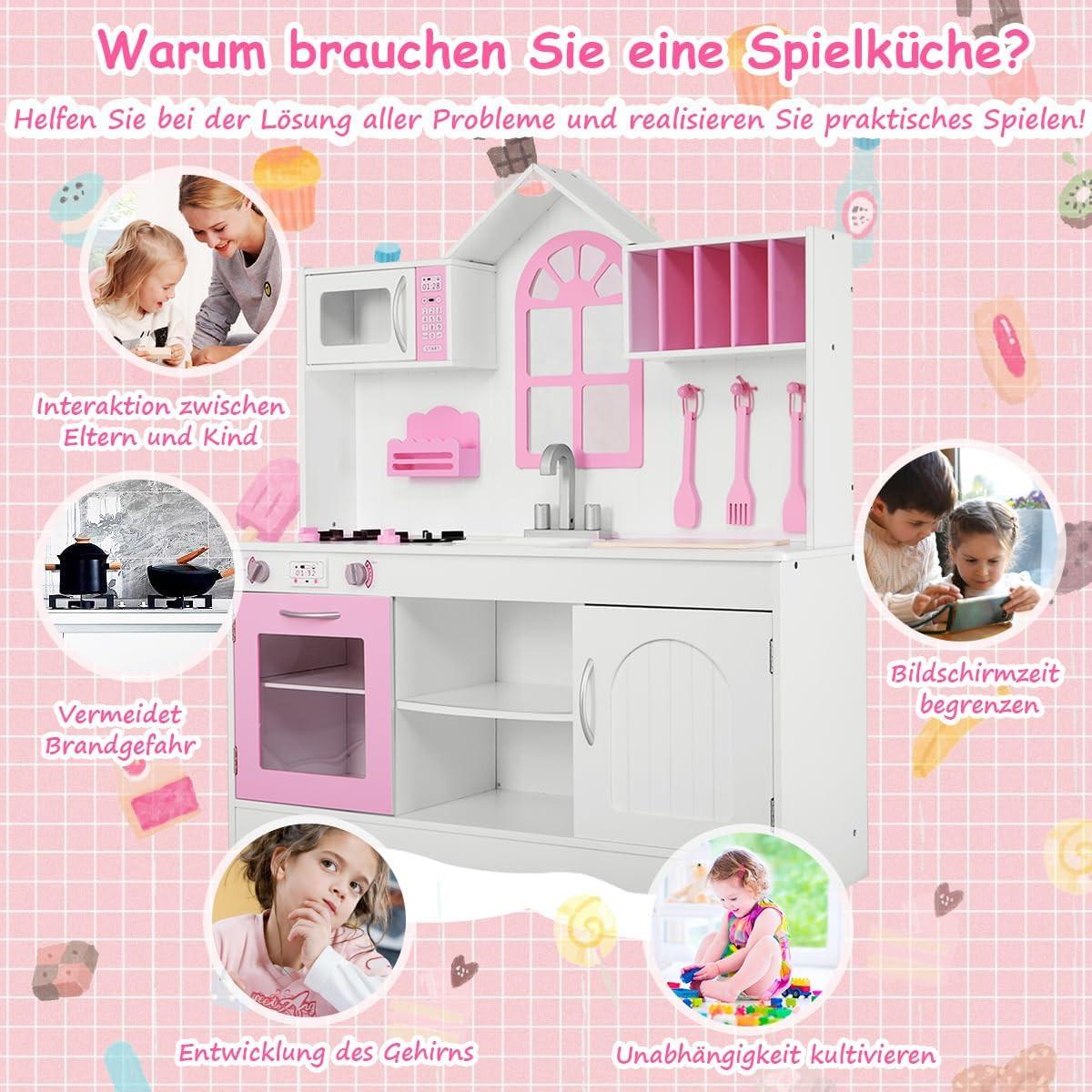 KINDERKÜCHE Spielküche InkL Weiß - Weiß, Holz (106.5/109/32cm) - COSTWAY