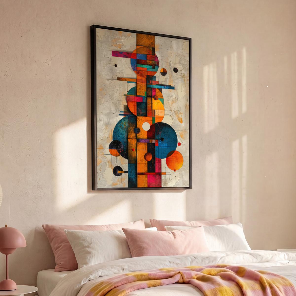 LEINWAND Bilder mit Rahmen - Vintage - Moderne Kunst - Orange - Geometrische Formen - 100x150 - Multicolor, Textil (100/150cm) - MuchoWow