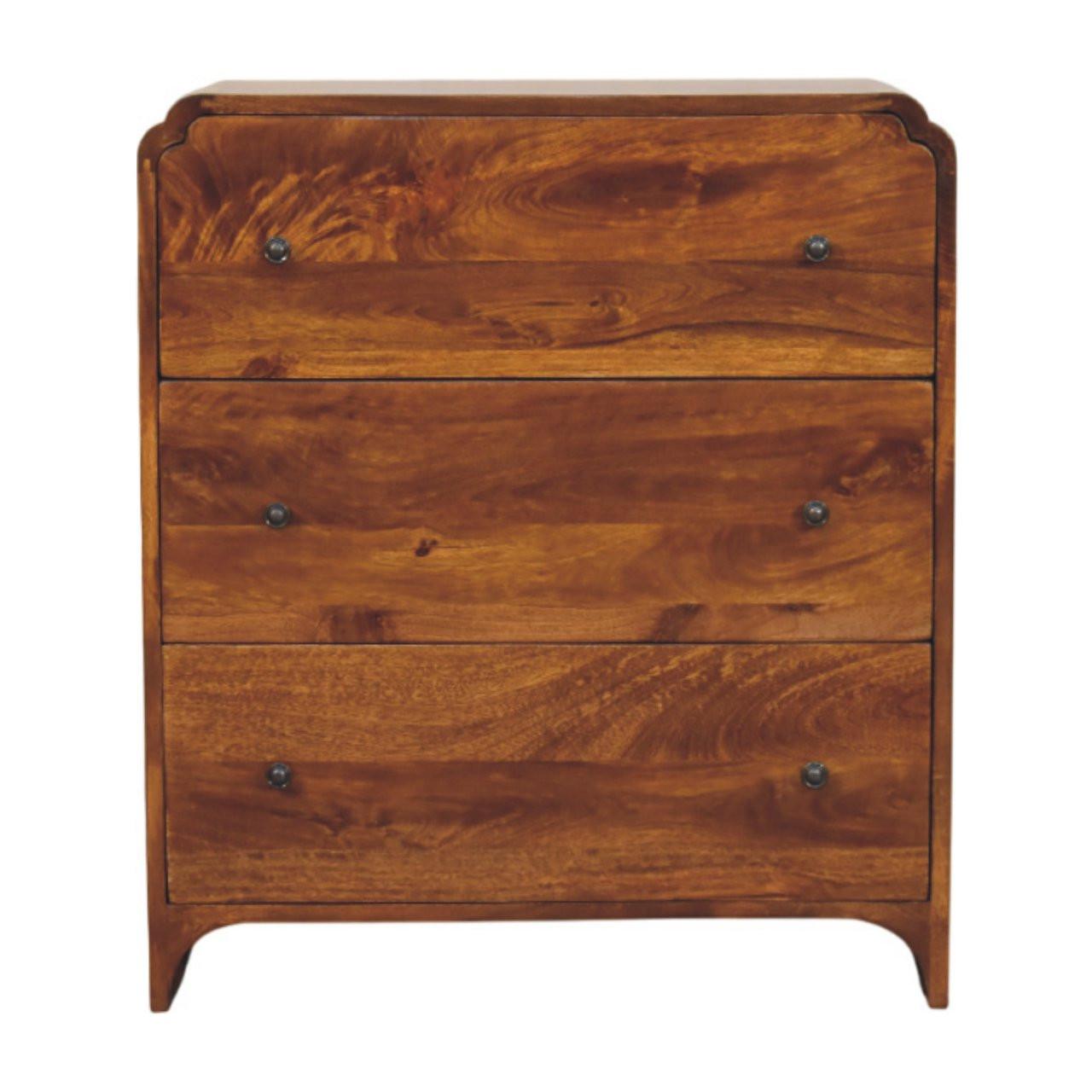 KOMMODE Newton Kastanie, 3 Schubladen, Dunkelbraun - Kastanienfarben/Messingfarben, Holz/Metall (70/80/35cm) - Artisan Furniture