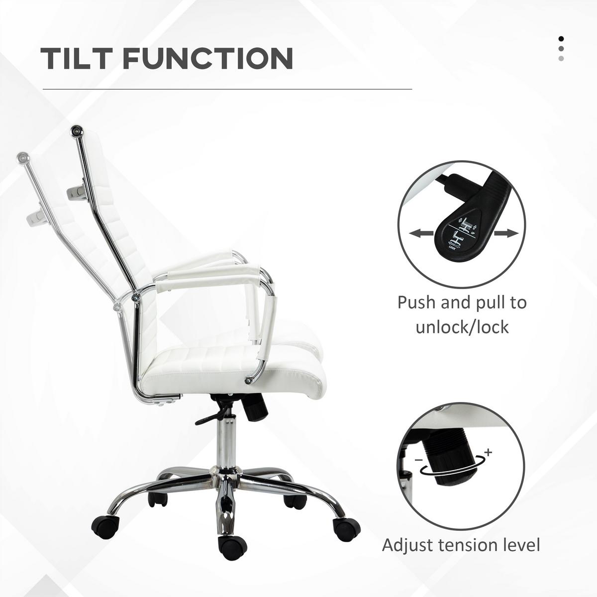 BÜROSTUHL Drehstuhl Chefsessel höhenverstellbar Kunstleder Schaumstoff Weiß - Weiß, Leder (62/114/54cm) - Vinsetto