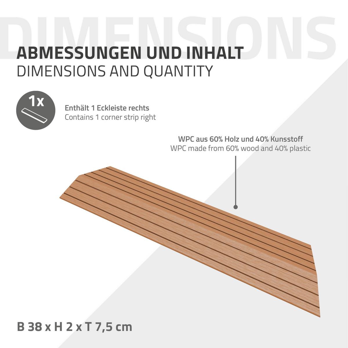 ABSCHLUSSLEISTE WPC Ecke rechts Hellbraun - Hellbraun, Holzwerkstoff (38/2/7.5cm) - ML-DESIGN